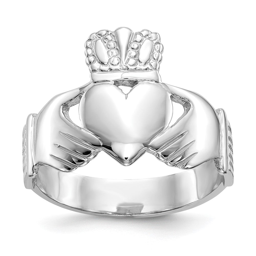 10K White Gold Men'S Claddagh Ring