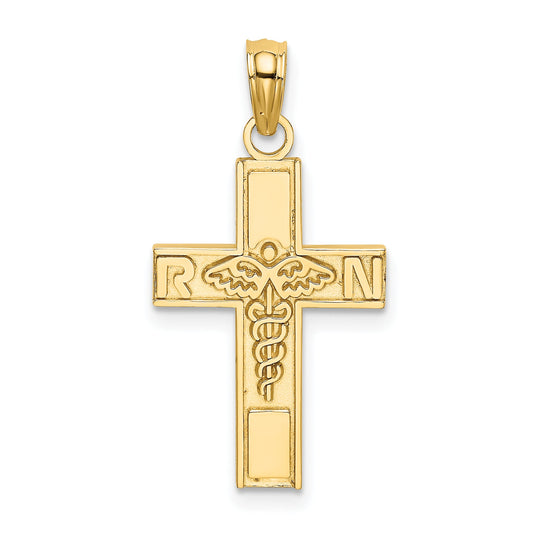10K Yellow Gold 10K Rn Caduceus Cross Charm