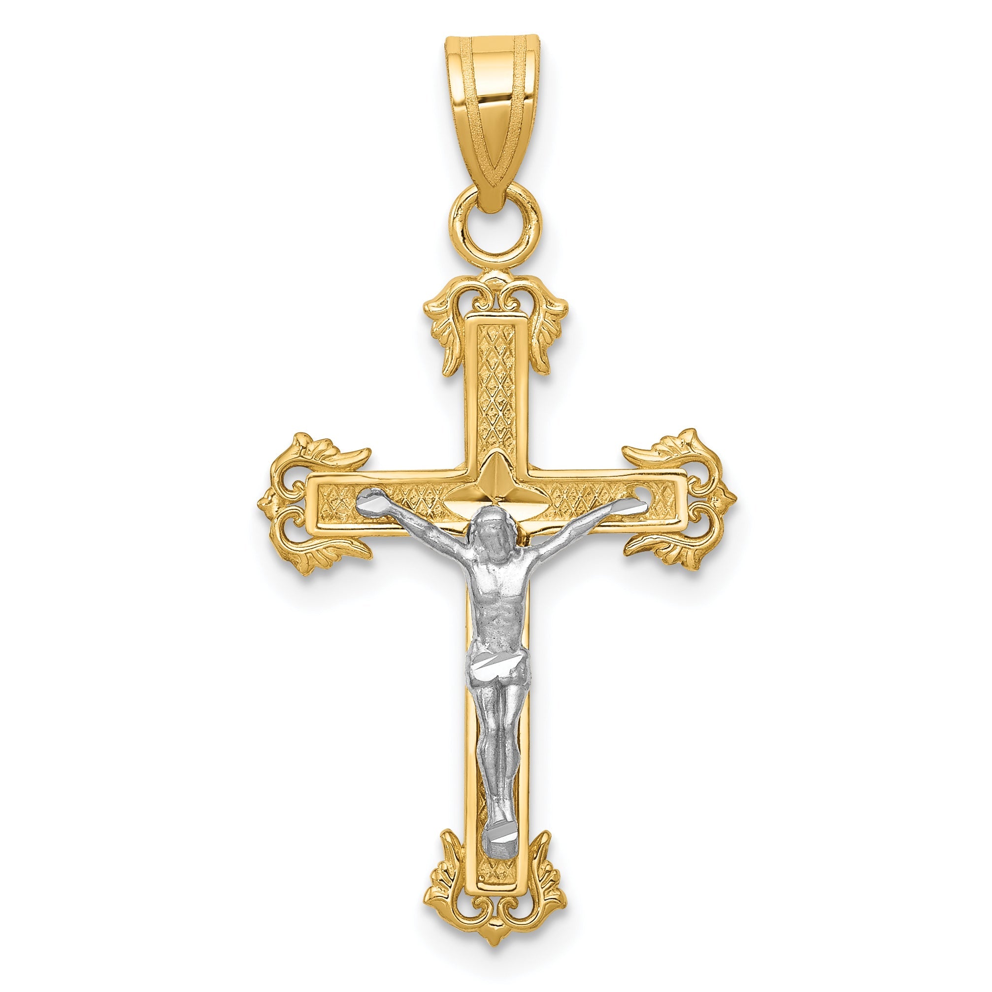 10K Two-Tone 10K Diamond-Cut Crucifix Pendant