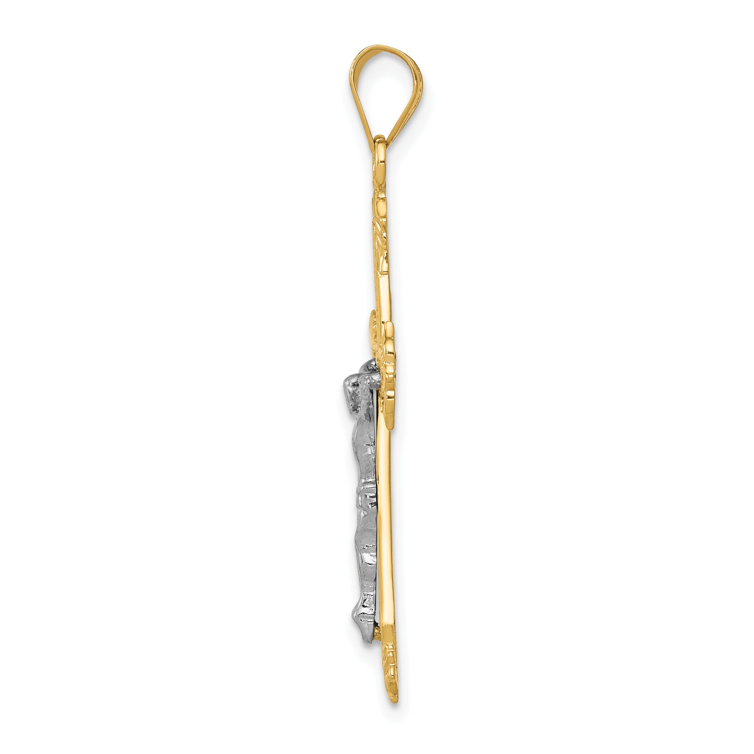 10K Two-Tone 10K Diamond-Cut Crucifix Pendant