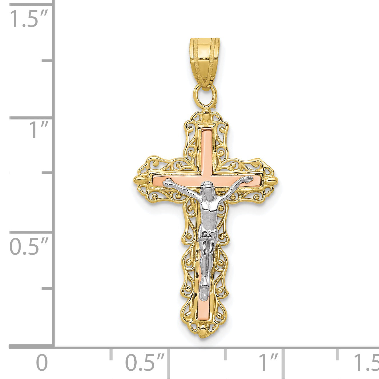 10K Tri Color 10K Tri-Color Diamond-Cut Crucifix Pendant
