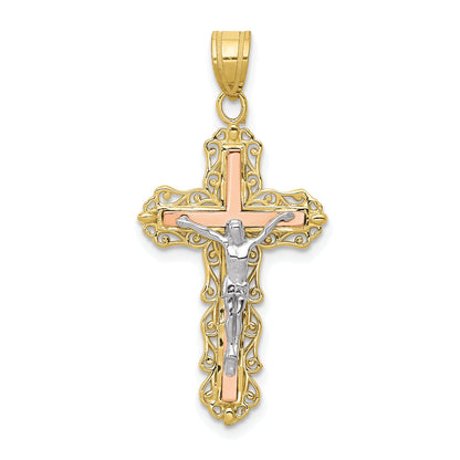 10K Tri Color 10K Tri-Color Diamond-Cut Crucifix Pendant