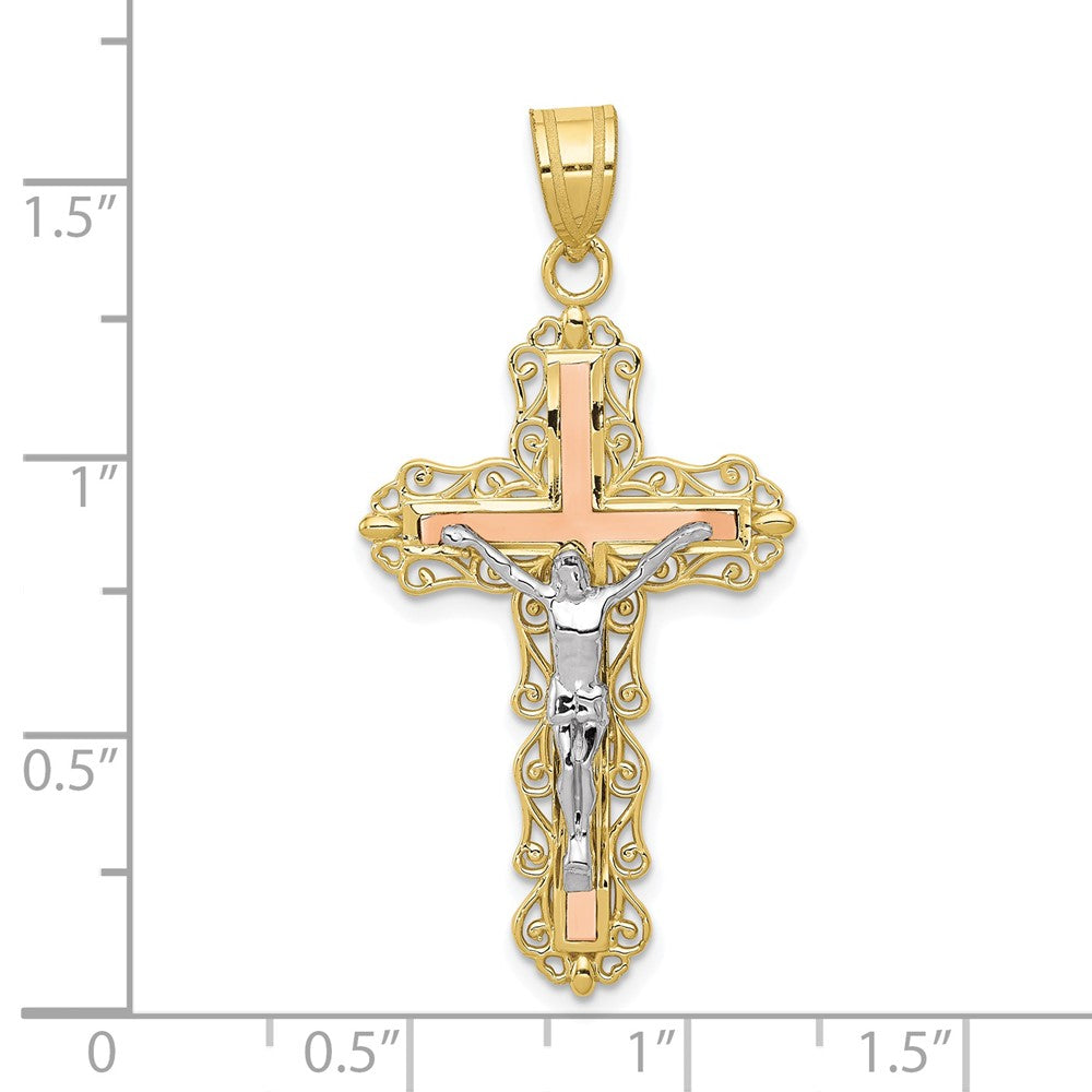 10K Tri Color 10K Tri-Color Diamond-Cut Crucifix Pendant