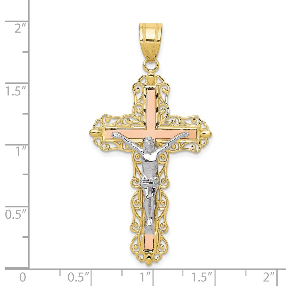 10K Tri Color 10K Tri-Color Diamond-Cut Crucifix Pendant