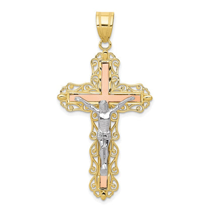 10K Tri Color 10K Tri-Color Diamond-Cut Crucifix Pendant