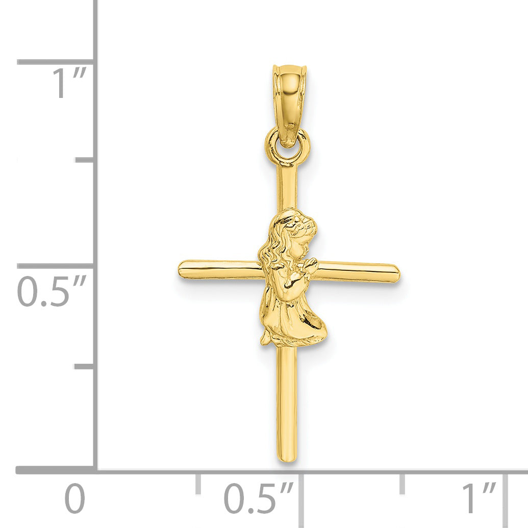 10K Yellow Gold Praying Girl Cross Charm