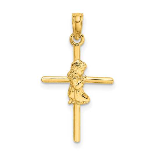10K Yellow Gold Praying Girl Cross Charm