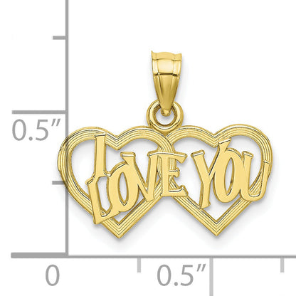 10K Yellow Gold 10K Polished /Textured I Love You Double Heart Pendant