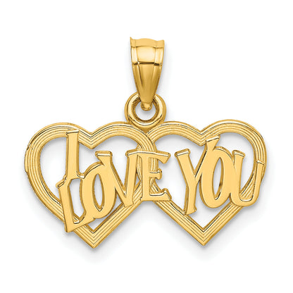 10K Yellow Gold 10K Polished /Textured I Love You Double Heart Pendant