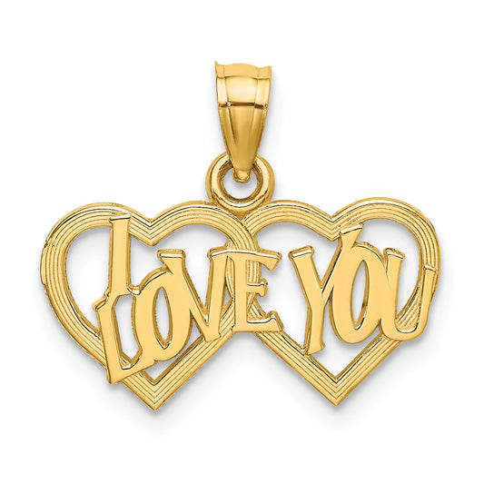 10K Yellow Gold 10K Polished /Textured I Love You Double Heart Pendant
