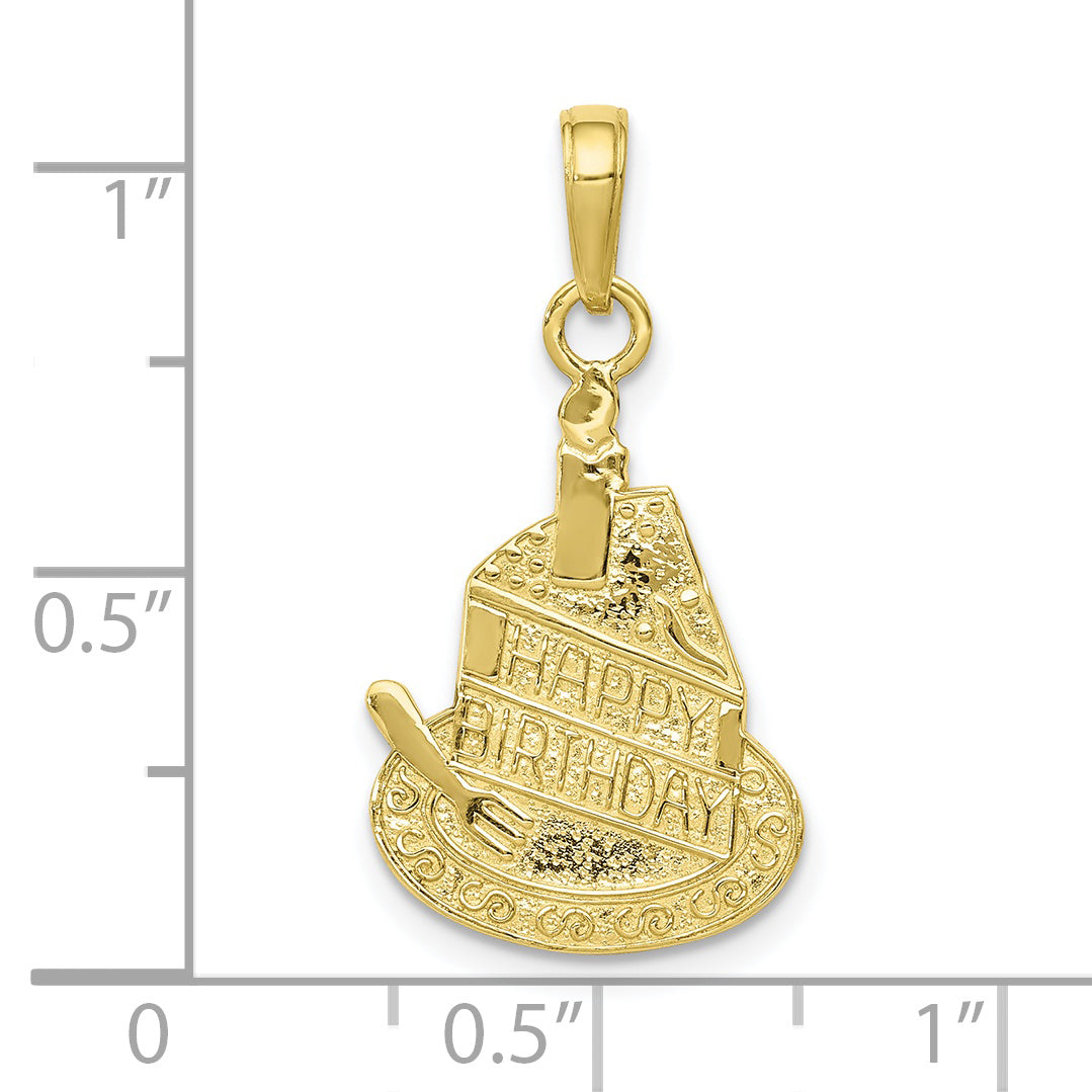 10K Yellow Gold 10K Slice Of Cake With Candle Happy Birthday Pendant
