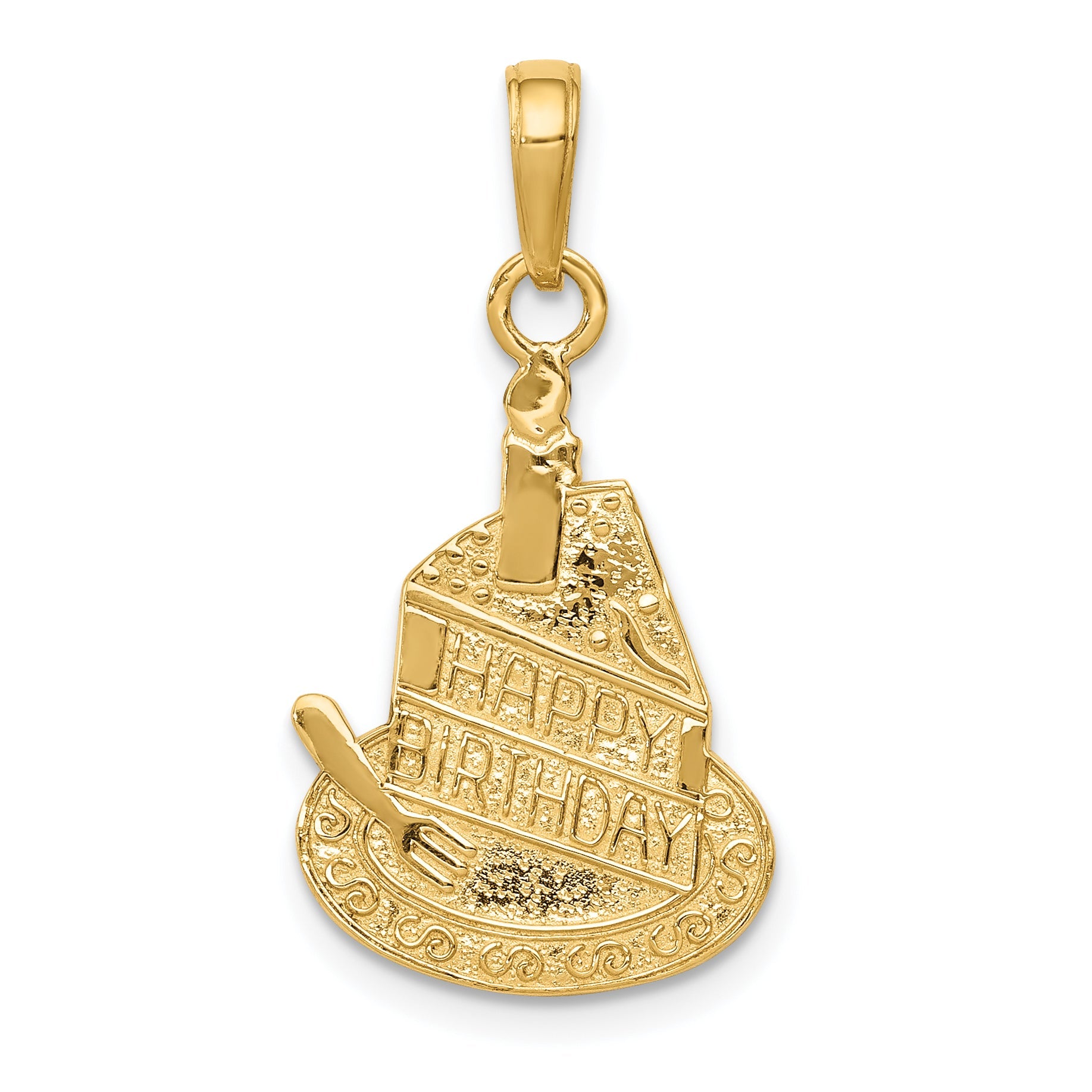 10K Yellow Gold 10K Slice Of Cake With Candle Happy Birthday Pendant