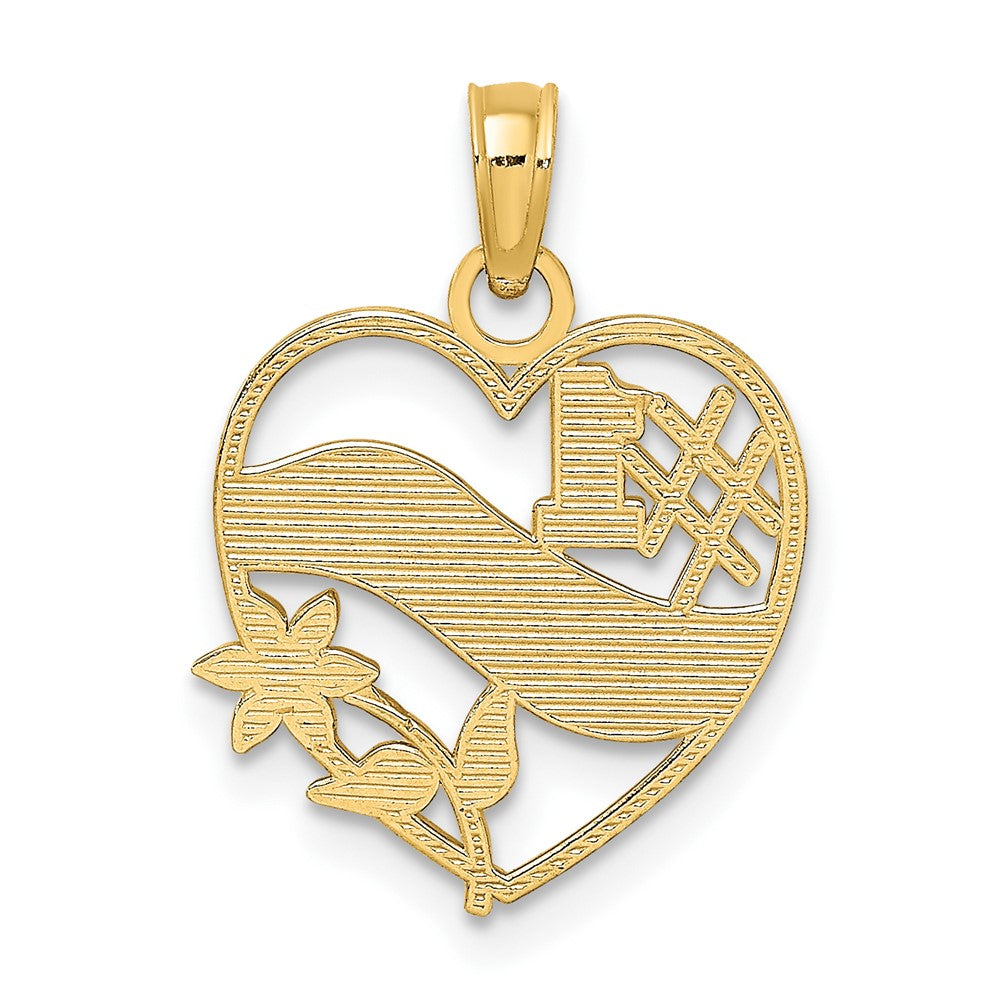 10K Yellow Gold 10K #1 Mother In Heart Frame Pendant