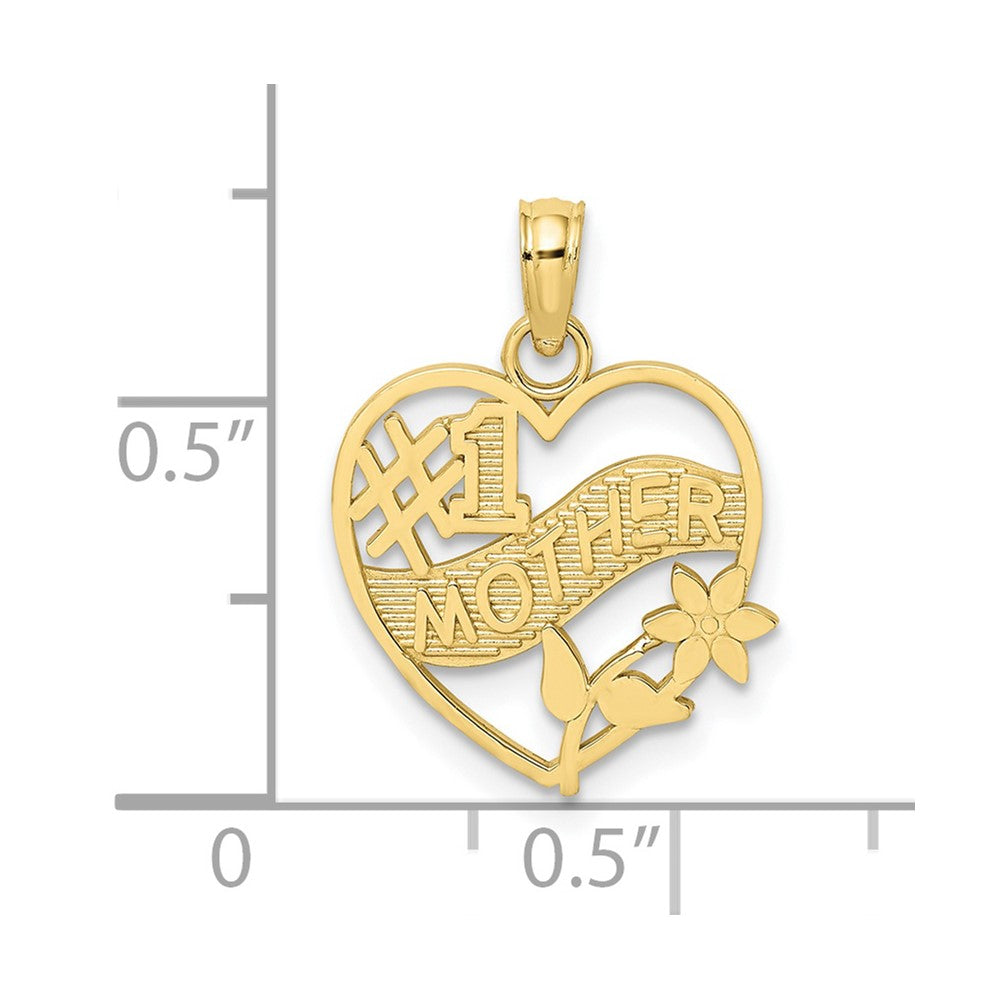10K Yellow Gold 10K #1 Mother In Heart Frame Pendant