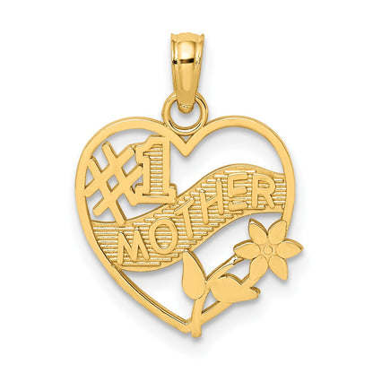 10K Yellow Gold 10K #1 Mother In Heart Frame Pendant