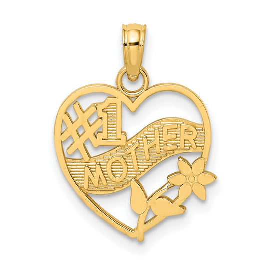 10K Yellow Gold 10K #1 Mother In Heart Frame Pendant