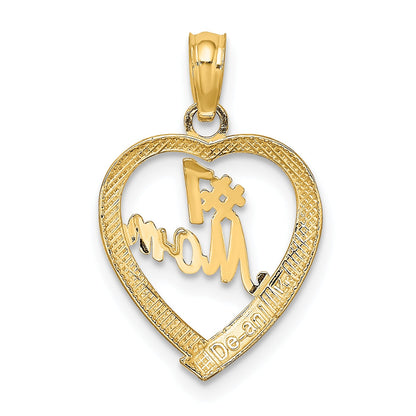 10K Yellow Gold 10K #1 Mom In Heart Pendant