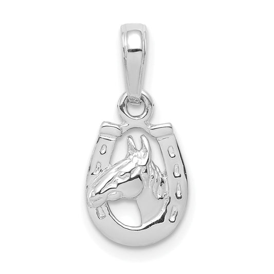 10K White Gold Horse Head In Horseshoe Pendant