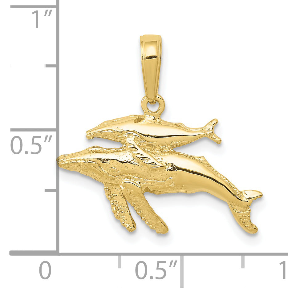 10K Yellow Gold 10K Mother And Baby Humpback Whale Pendant