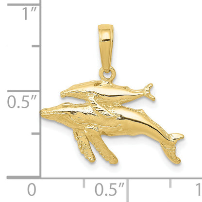 10K Yellow Gold 10K Mother And Baby Humpback Whale Pendant