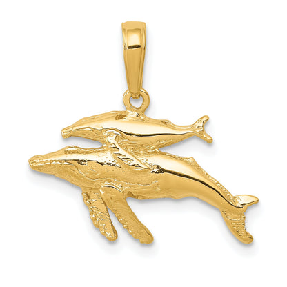 10K Yellow Gold 10K Mother And Baby Humpback Whale Pendant
