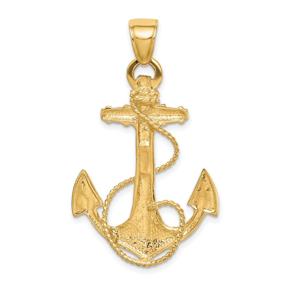 10K Yellow Gold 2-D Anchor With Rope Pendant