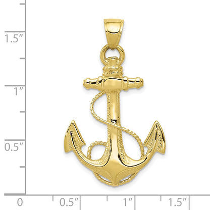 10K Yellow Gold 2-D Anchor With Rope Pendant