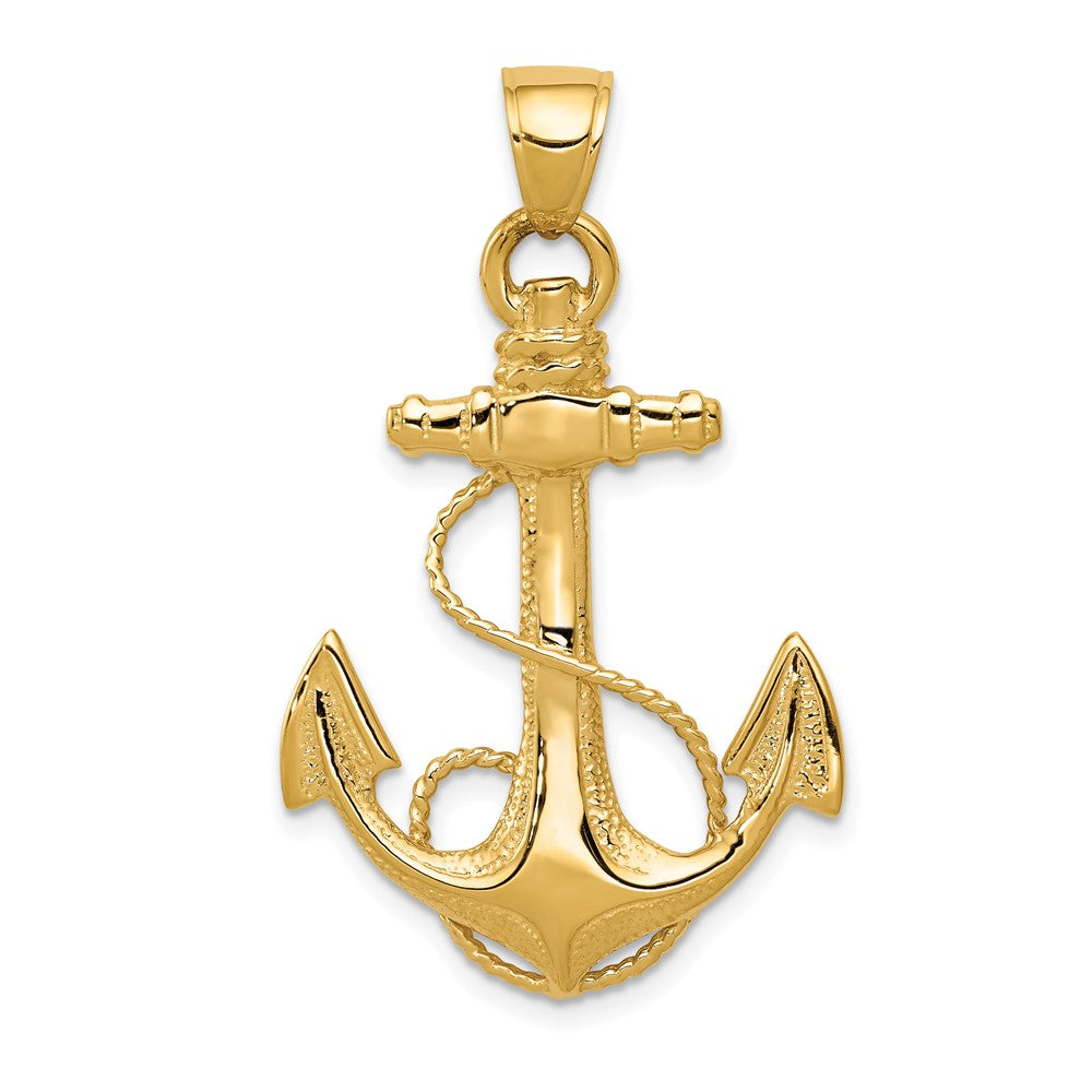 10K Yellow Gold 2-D Anchor With Rope Pendant