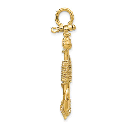 10K Yellow Gold 10K 3-D Solid Anchor With Rope Pendant