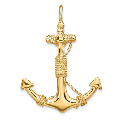 10K Yellow Gold 10K 3-D Solid Anchor With Rope Pendant