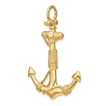 10K Yellow Gold 10K 3-D Solid Anchor With Rope Pendant