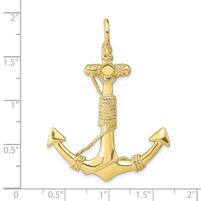 10K Yellow Gold 10K 3-D Solid Anchor With Rope Pendant