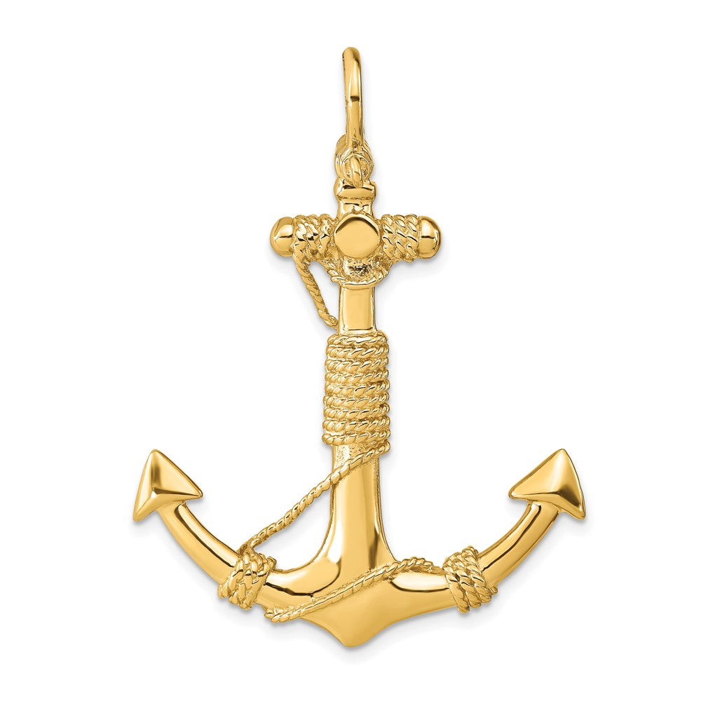 10K Yellow Gold 10K 3-D Solid Anchor With Rope Pendant
