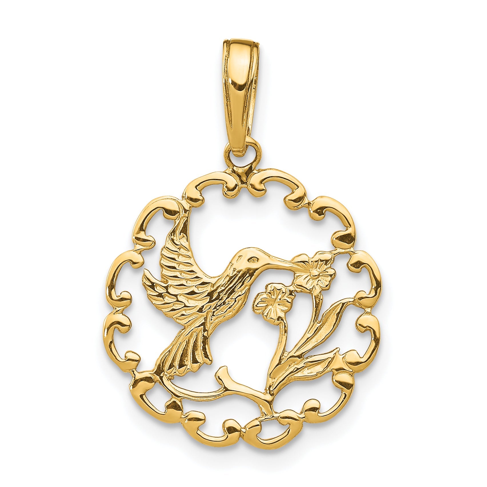 10K Yellow Gold 10K Hummingbird W/Flower In Frame Pendant