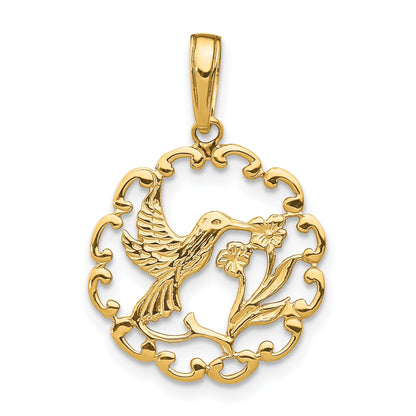 10K Yellow Gold 10K Hummingbird W/Flower In Frame Pendant