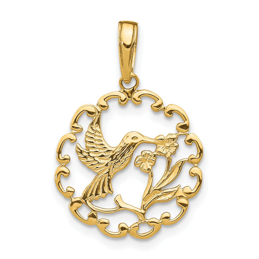 10K Yellow Gold 10K Hummingbird W/Flower In Frame Pendant