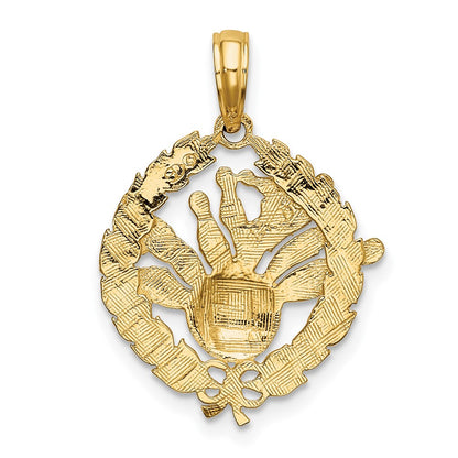 10K Yellow Gold 10K Bowling Story In Leaf Circle Charm