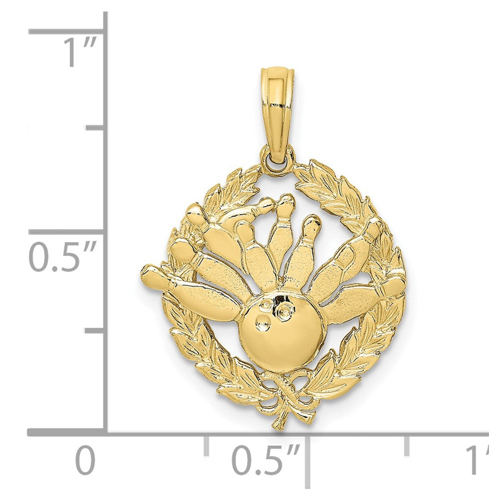 10K Yellow Gold 10K Bowling Story In Leaf Circle Charm