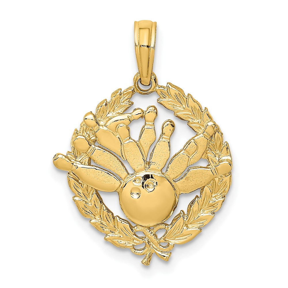 10K Yellow Gold 10K Bowling Story In Leaf Circle Charm