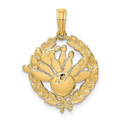 10K Yellow Gold 10K Bowling Story In Leaf Circle Charm
