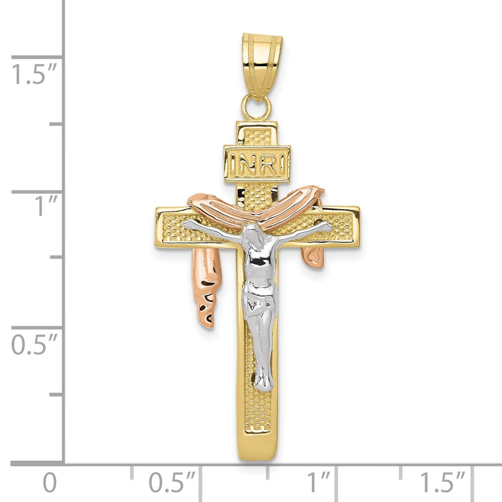 10K Tri Color 10K Tri-Color Large Draped Inri Crucifix Pendant