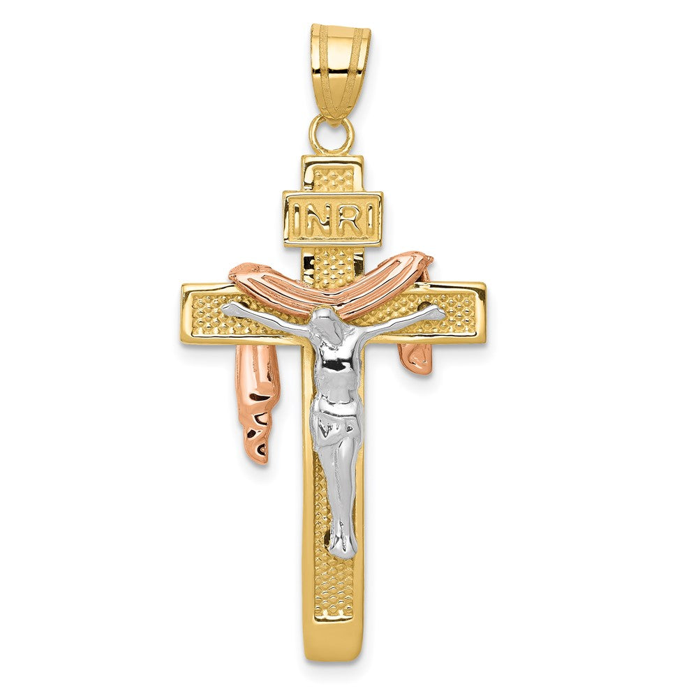 10K Tri Color 10K Tri-Color Large Draped Inri Crucifix Pendant