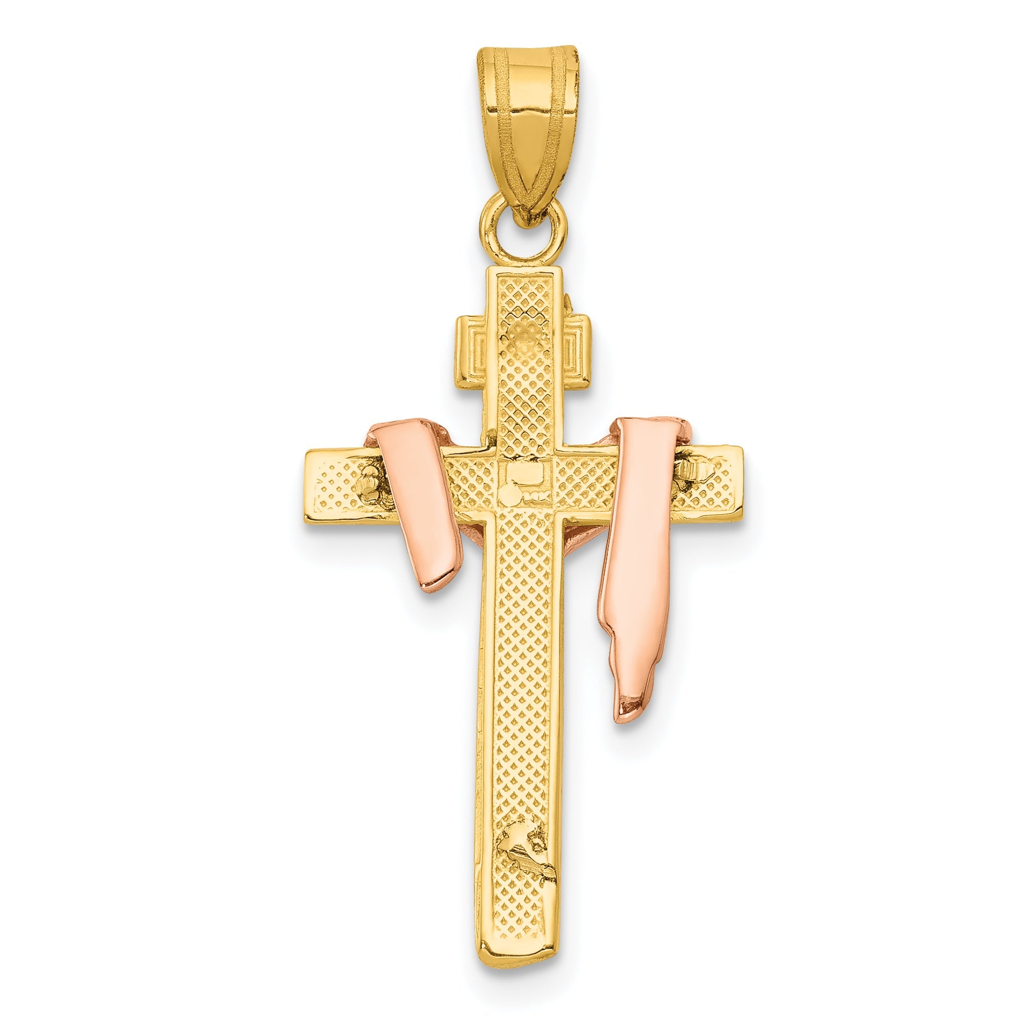 10K Tri Color 10K Tri-Color Diamond-Cut Small Draped Inri Crucifix Pendant