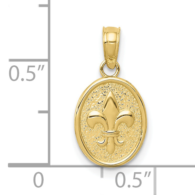 10K Yellow Gold Polished Small Fleur De Lis In Oval Pendant
