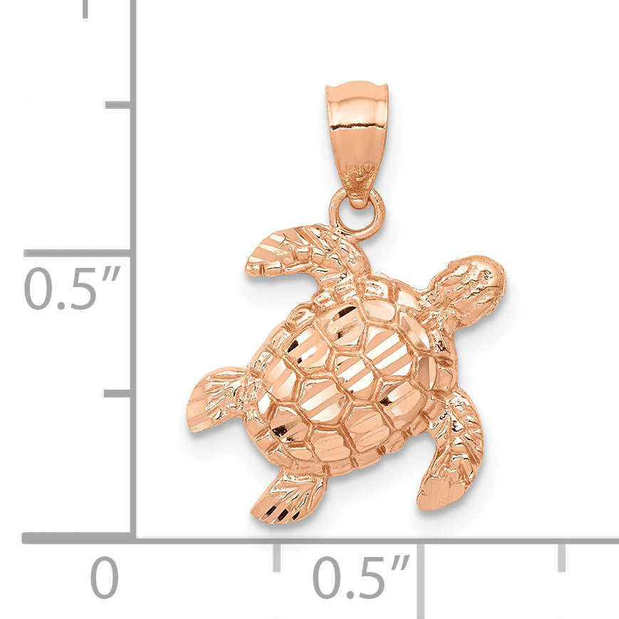 10K Rose Gold Diamond Cut Turtle Pendant