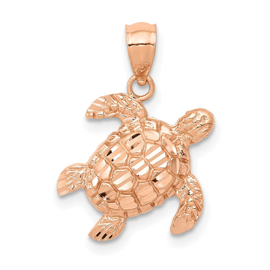 10K Rose Gold Diamond Cut Turtle Pendant