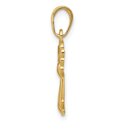 10K Yellow Gold 10K Polished Textured Guardian Angel W/Heart Pendant