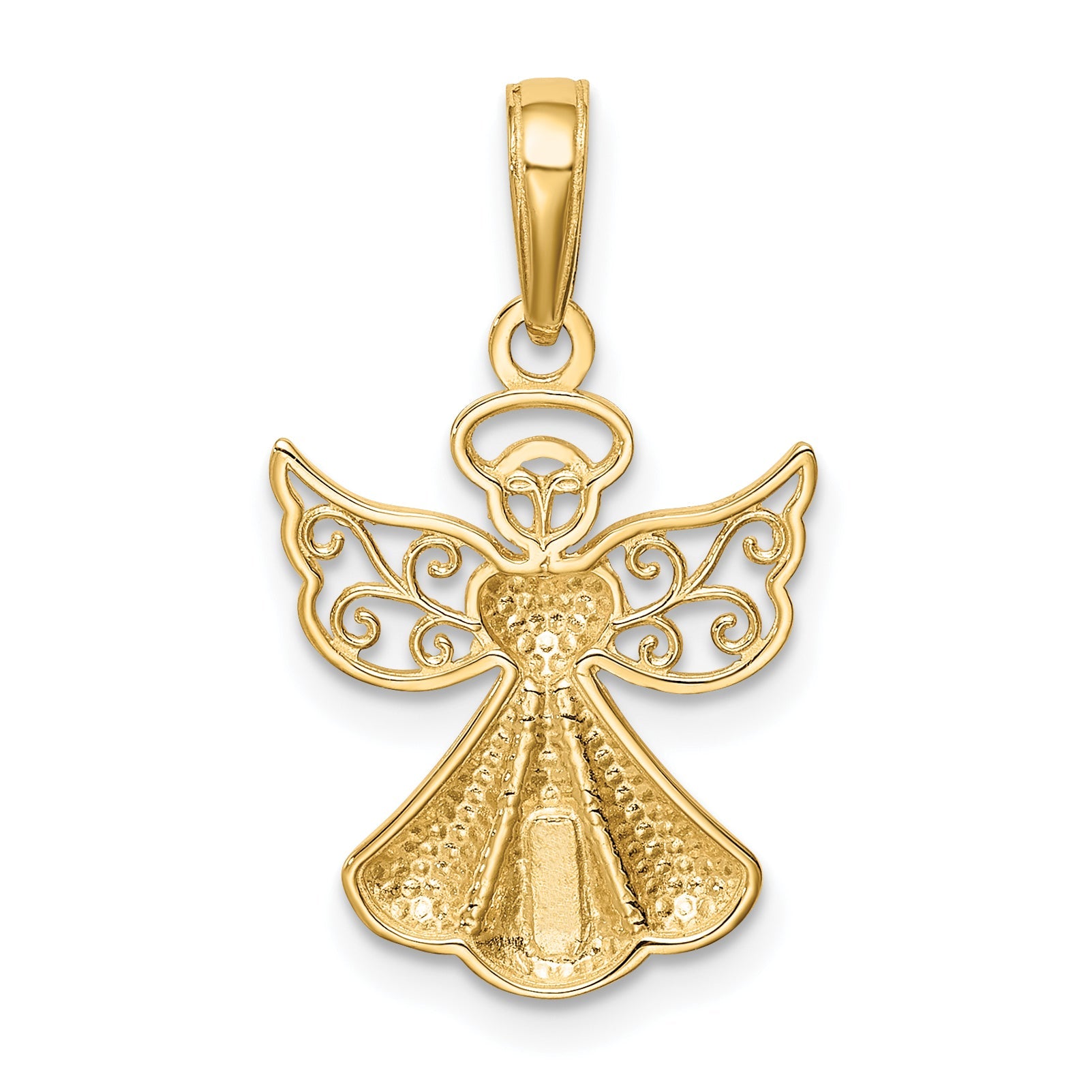 10K Yellow Gold 10K Polished Textured Guardian Angel W/Heart Pendant