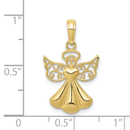 10K Yellow Gold 10K Polished Textured Guardian Angel W/Heart Pendant