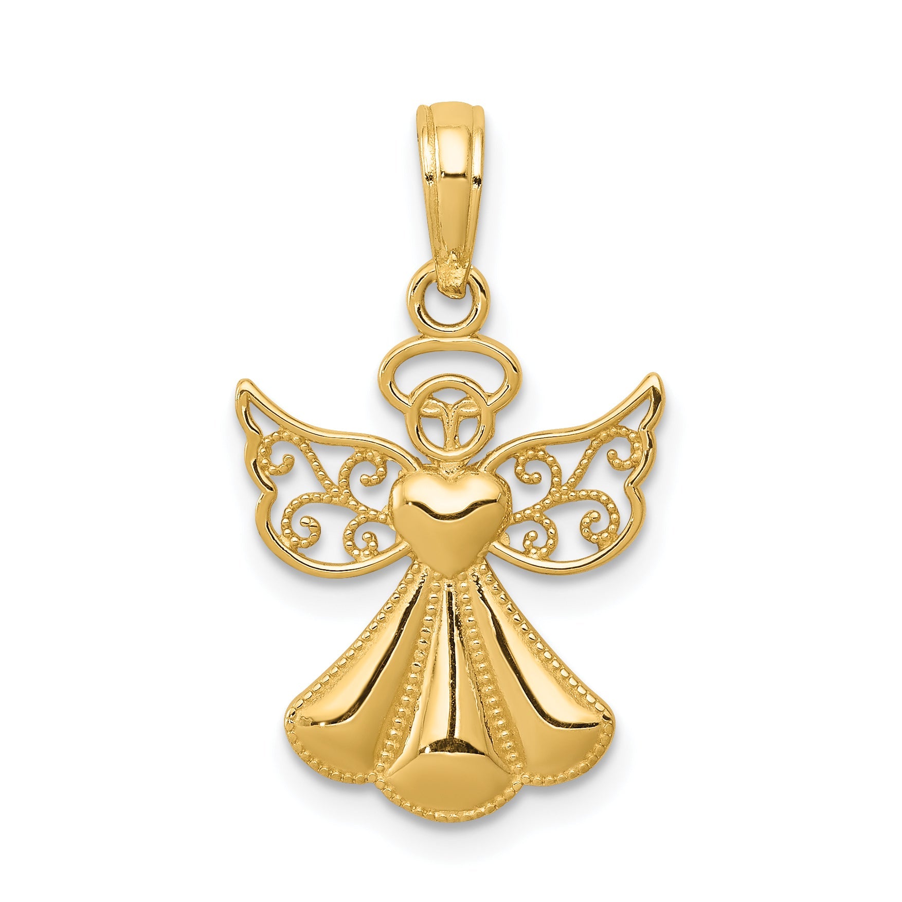 10K Yellow Gold 10K Polished Textured Guardian Angel W/Heart Pendant